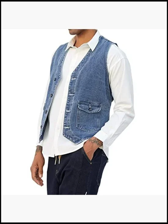 Slim Fit Denim Vest Sleeveless Jacket Casual Outdoor Wear - Picture 6 of 7